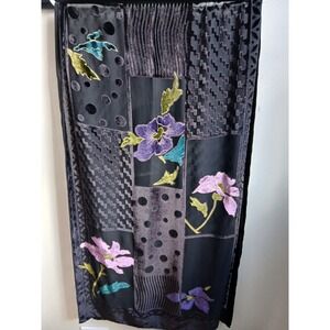 Museum Collection Black Velvet  Burnout Floral Silk Blend Scarf‎ 65"